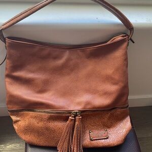 Darcy Marks London Purse Brown Tasseled Etched Vegan Leather Handbag
